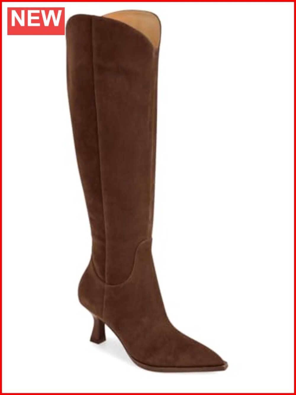 Womens Wide Calf Knee High Boots Kitten Heel Pointed Toe Tall Side Zip Fall